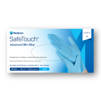 Рукавички нітрилові Medicom SafeTouch Advanced 3,5г Slim Blue Сині 100 шт