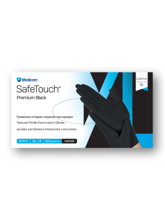 Рукавички нітрилові Medicom SafeTouch Premium 5г Black Чорні 100 шт