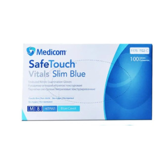 Рукавички нітрилові Medicom SafeTouch Vitals Slim 3г Blue Сині 100 шт