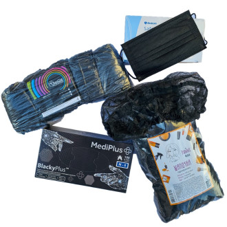 Набір Чорний №3 (рукавички+маски+бахіли+шапочки)