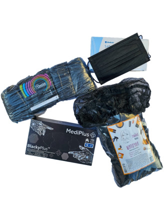 Набір Чорний №3 (рукавички+маски+бахіли+шапочки)