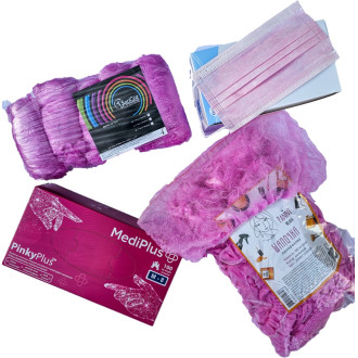 Набір Рожевий №2 (рукавички+маски+бахіли+шапочки)