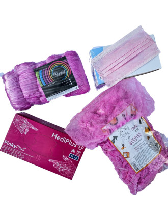 Набір Рожевий №2 (рукавички+маски+бахіли+шапочки)