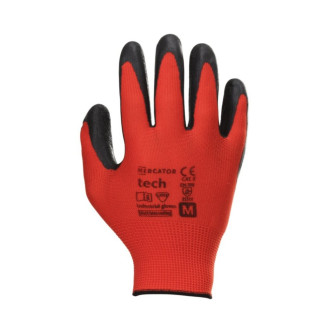 Рукавички робочі поліестерові Mercator tech латексним покриттям Червоні 24 шт
