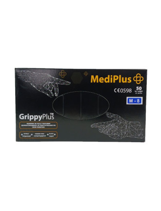 Рукавички міцні нітрилові MediPlus GrippyPlus Black 9 г Чорні 50 шт